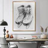 Grey Hockey Skates Hung On Wall I - Sport Hockey Canvas Wall Art