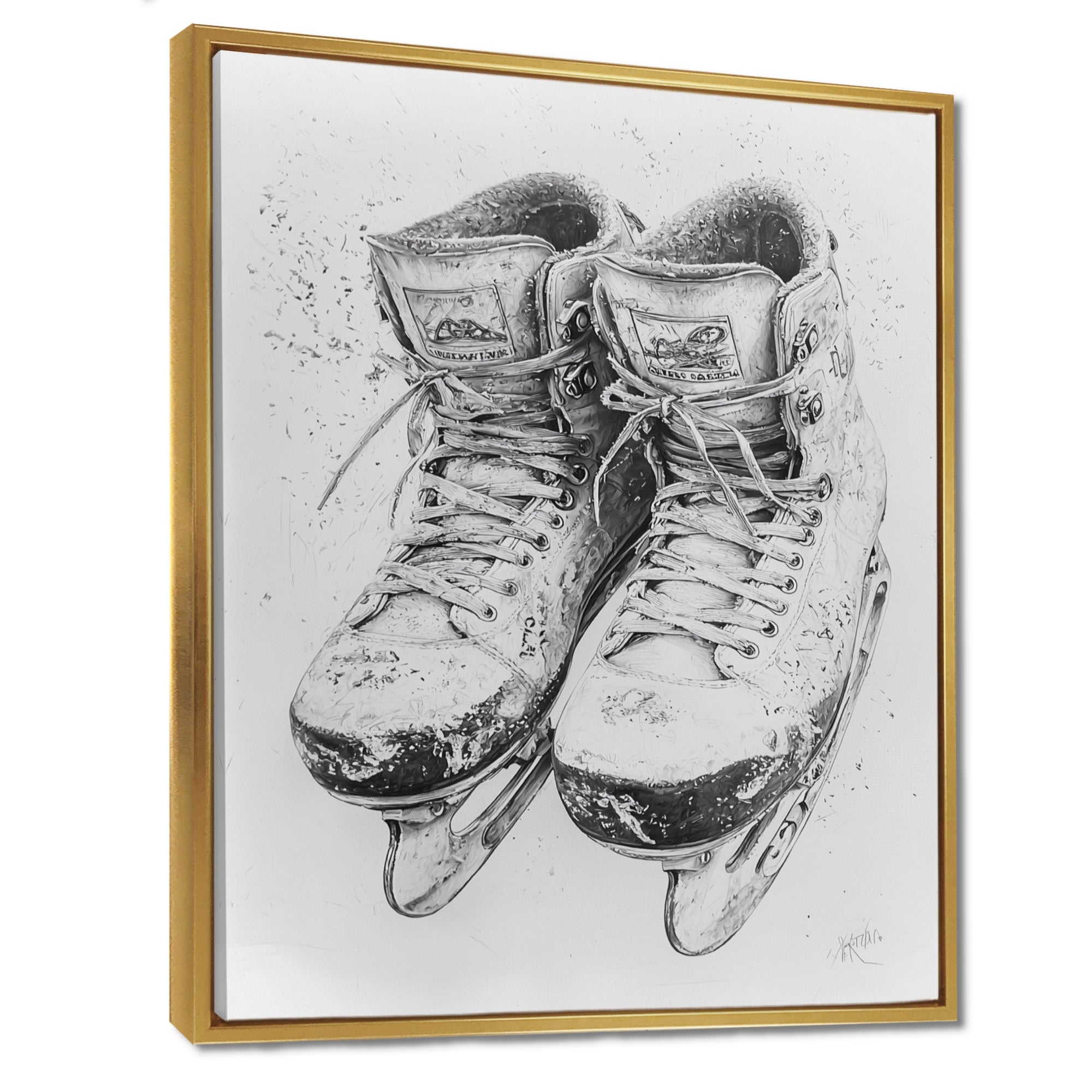 Grey Hockey Skates Hung On Wall I - Sport Hockey Canvas Wall Art
