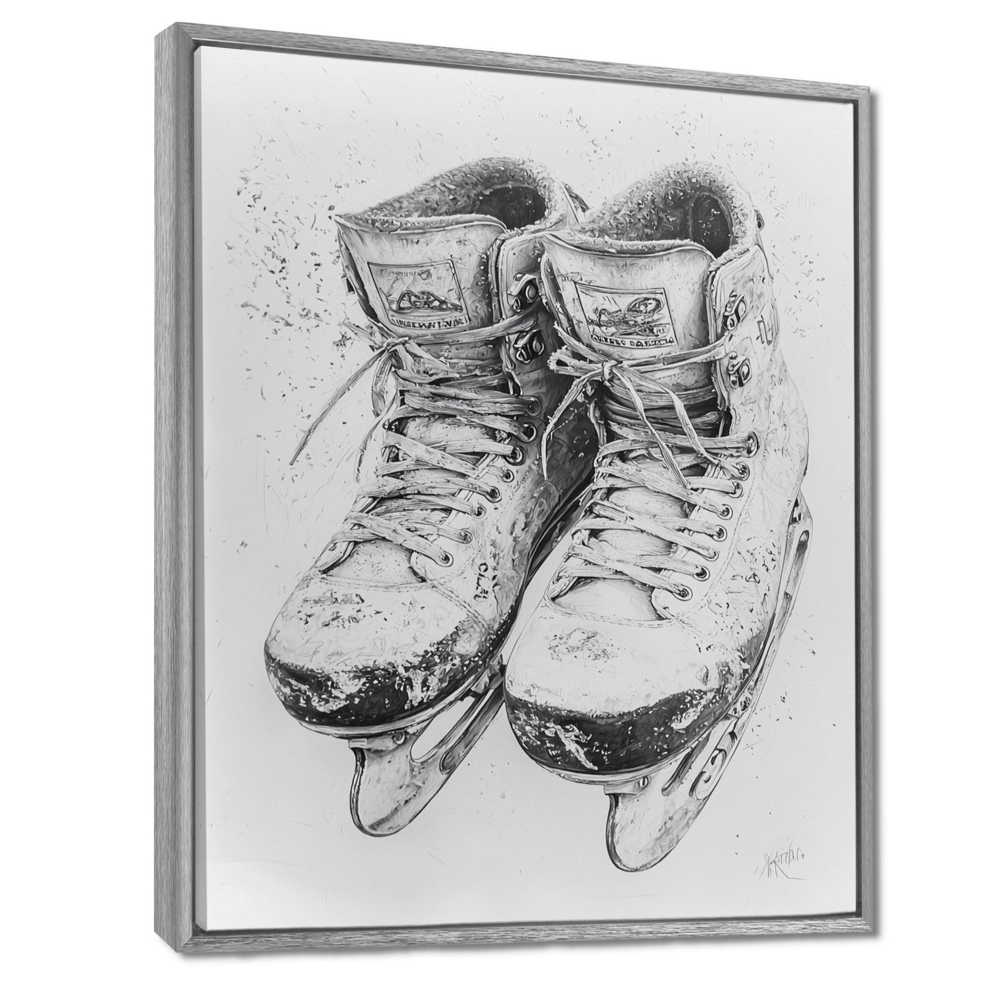 Grey Hockey Skates Hung On Wall I - Sport Hockey Canvas Wall Art