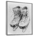 Grey Hockey Skates Hung On Wall I - Sport Hockey Canvas Wall Art