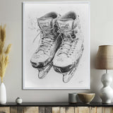 Grey Hockey Skates Hung On Wall I - Sport Hockey Canvas Wall Art