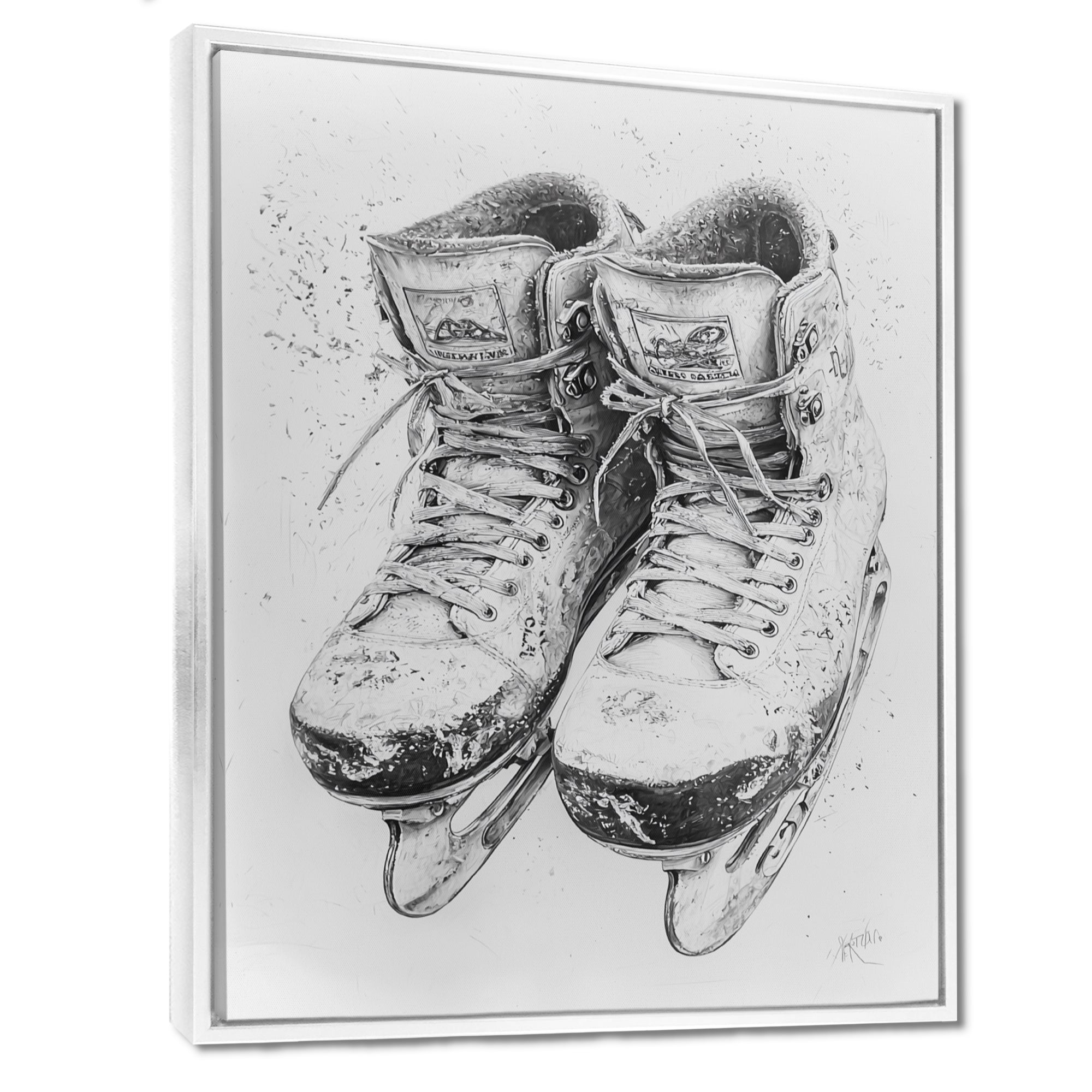 Grey Hockey Skates Hung On Wall I - Sport Hockey Canvas Wall Art