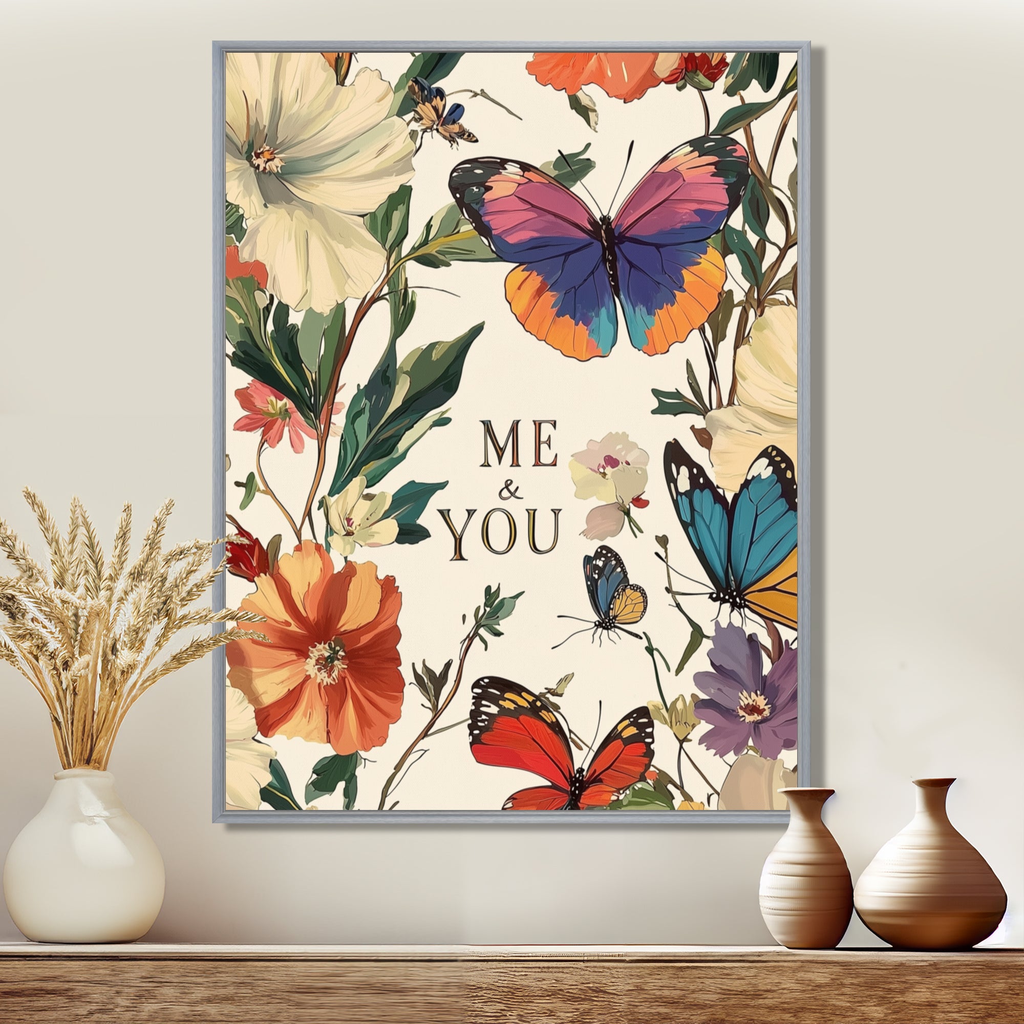 Love Butterflies In Blue And Pink Tones - Blue Butterfly Wall Art