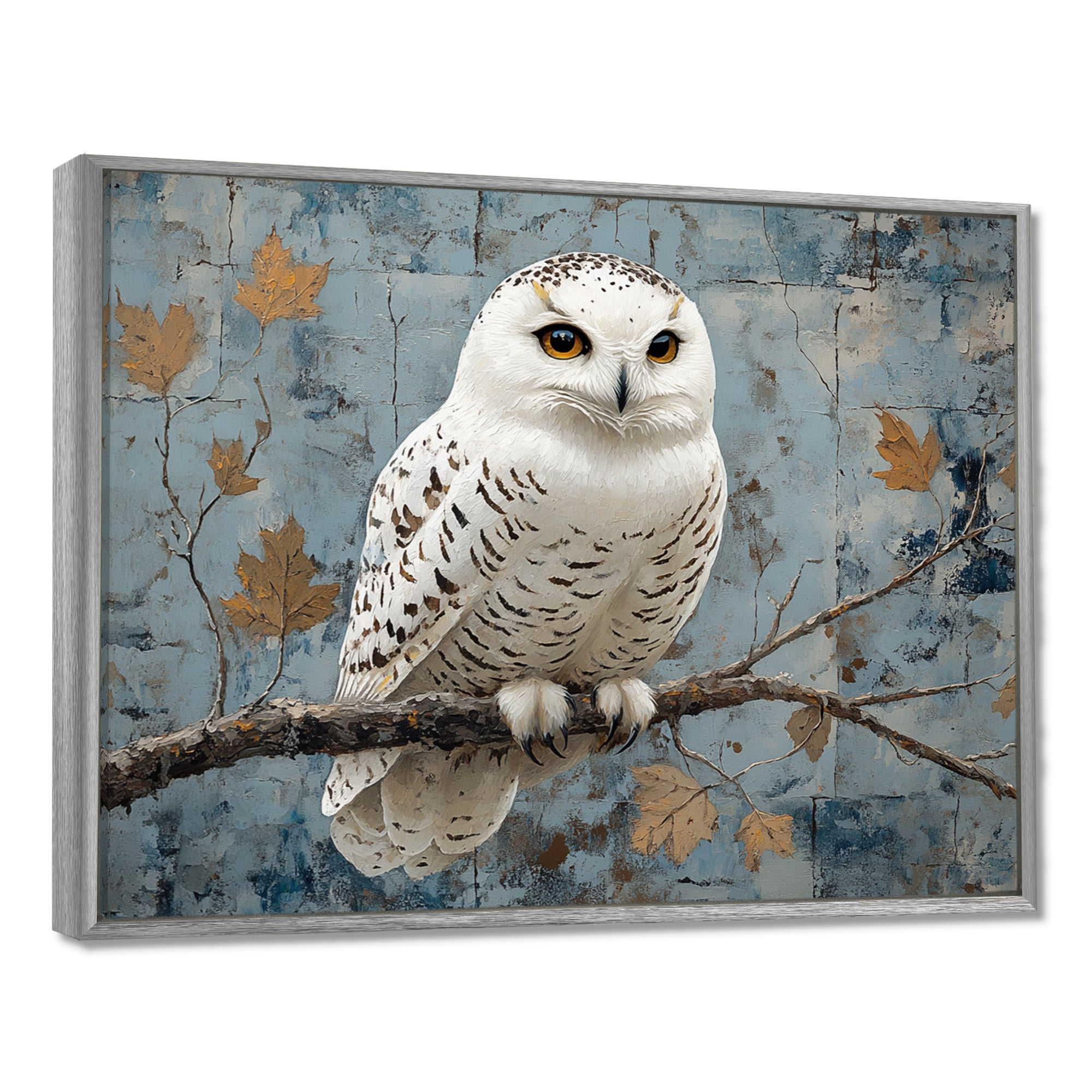 White Snowy Owl Accented With Gold - Owl Wall Art Prints