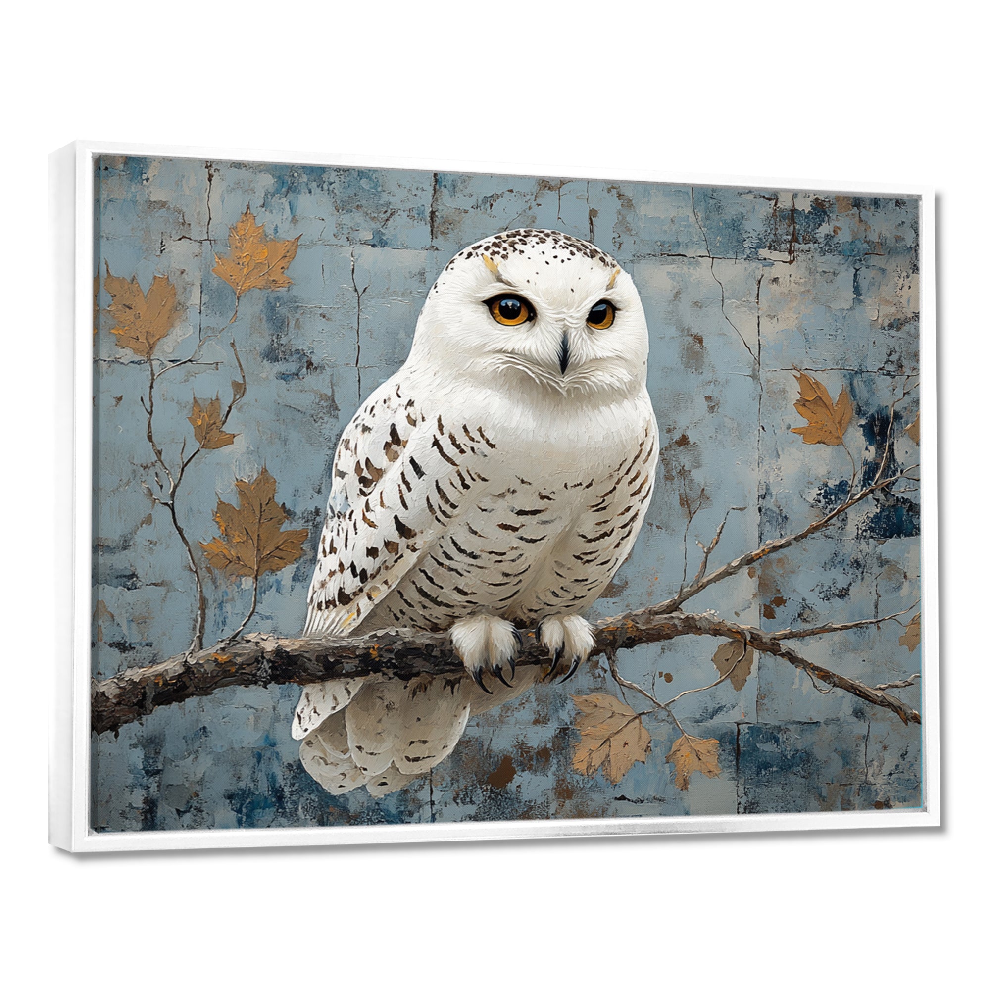 White Snowy Owl Accented With Gold - Owl Wall Art Prints