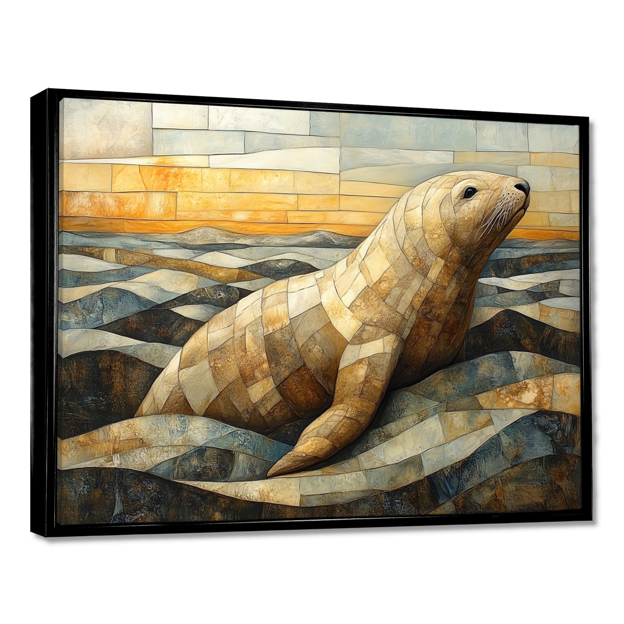 Inuit Seal In Yellow And Brown Tones - Yellow Seal Wall Art