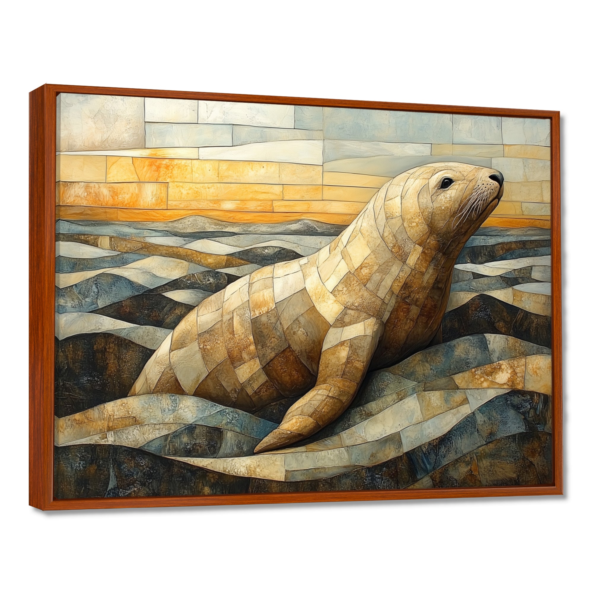 Inuit Seal In Yellow And Brown Tones - Yellow Seal Wall Art