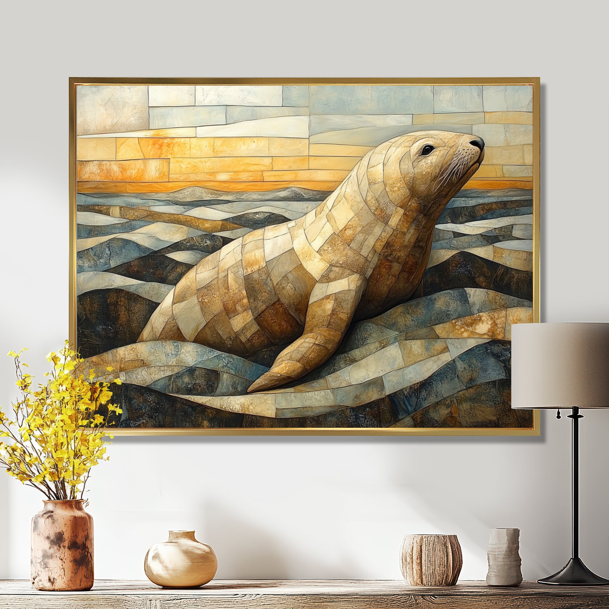 Inuit Seal In Yellow And Brown Tones - Modern Wall Art