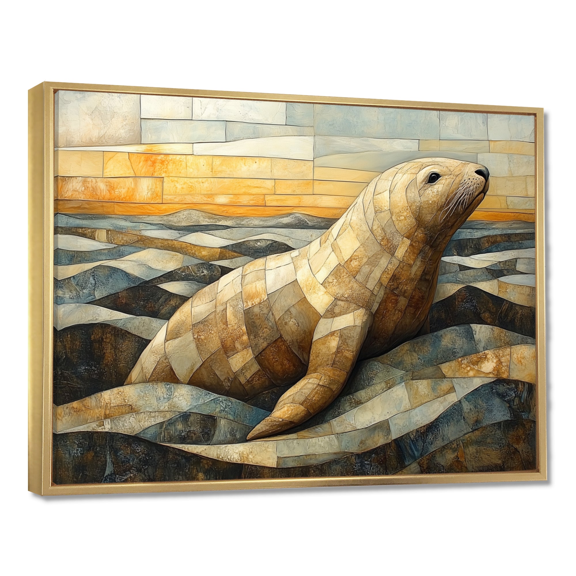 Inuit Seal In Yellow And Brown Tones - Modern Wall Art