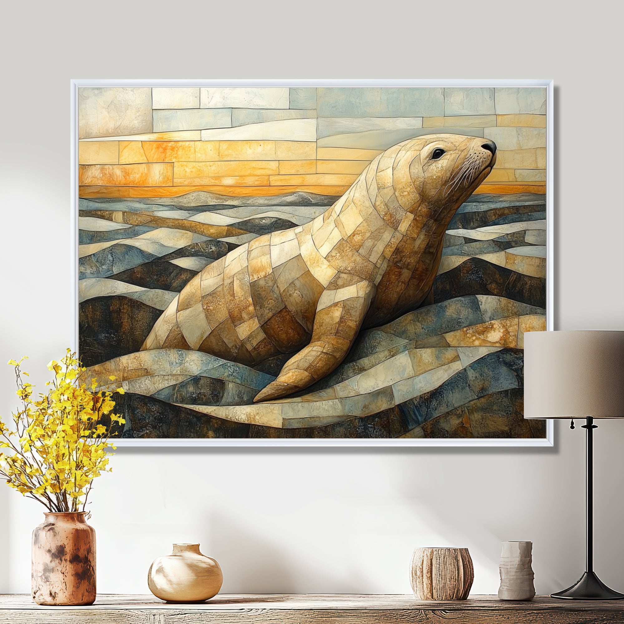 Inuit Seal In Yellow And Brown Tones - Modern Wall Art