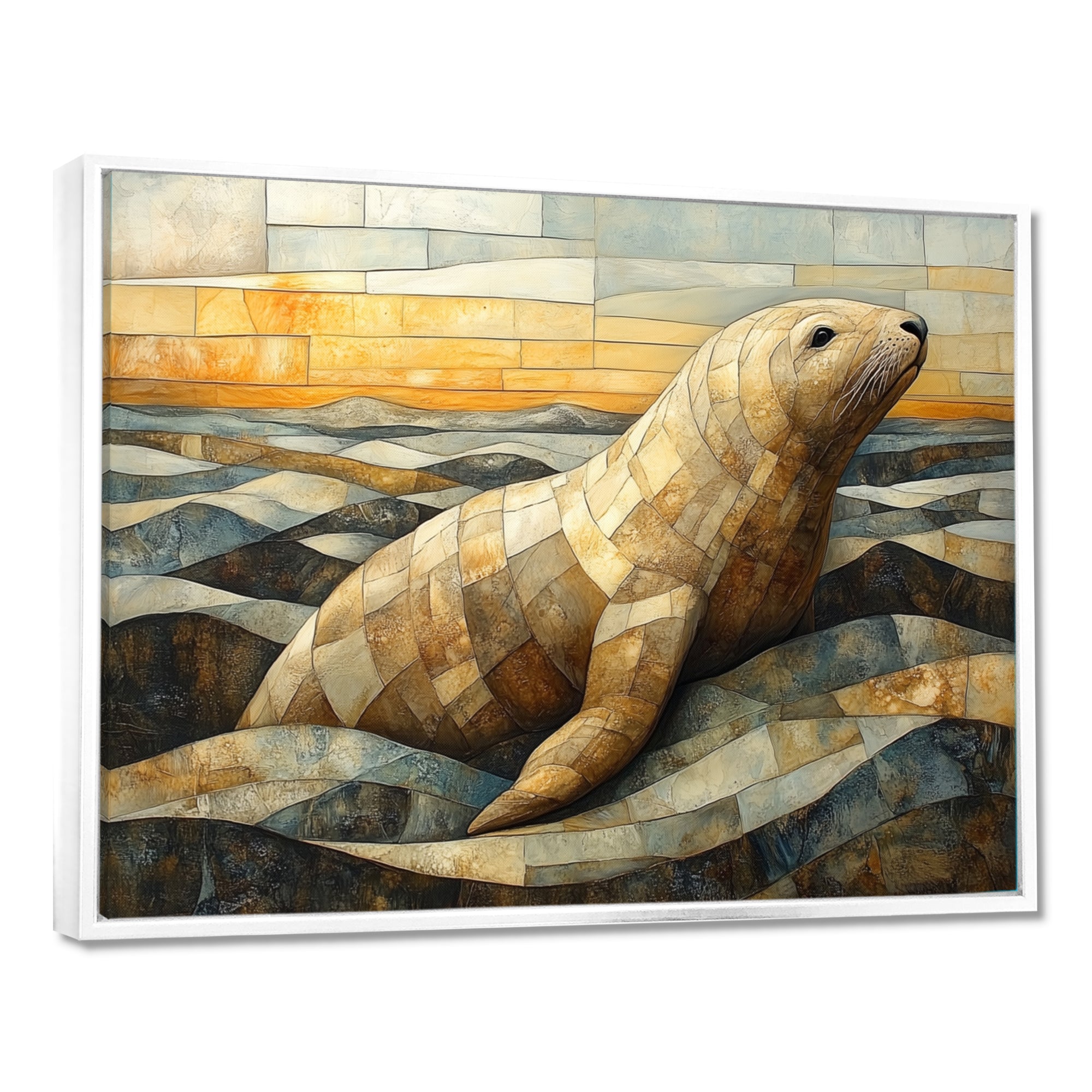 Inuit Seal In Yellow And Brown Tones - Modern Wall Art