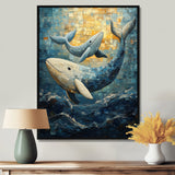 Whales In Blue And Yellow Tones - Whale Large Canvas Wall Art