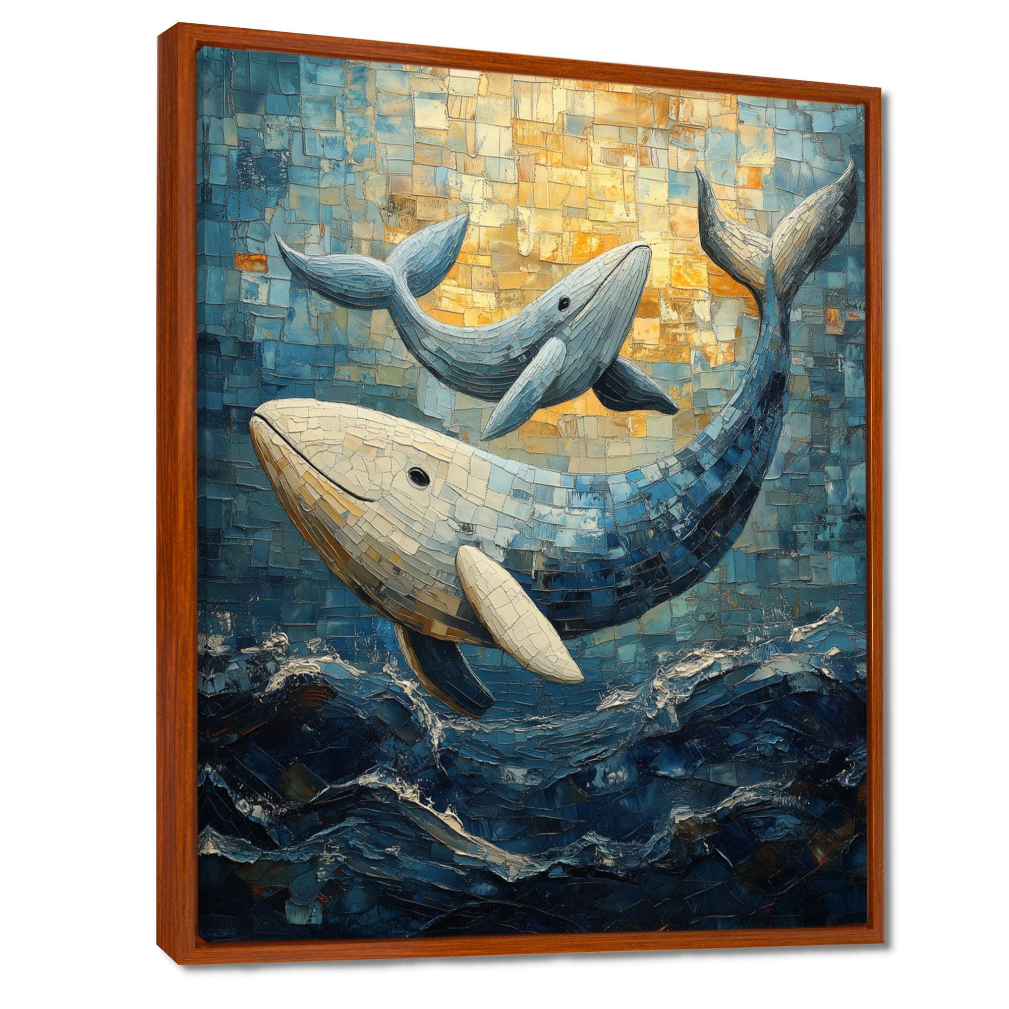 Whales In Blue And Yellow Tones - Whale Large Canvas Wall Art