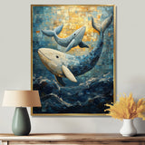 Whales In Blue And Yellow Tones - Whale Large Canvas Wall Art