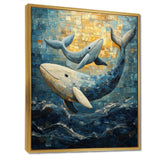 Whales In Blue And Yellow Tones - Whale Large Canvas Wall Art
