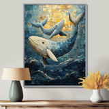 Whales In Blue And Yellow Tones - Whale Large Canvas Wall Art