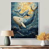 Whales In Blue And Yellow Tones - Whale Large Canvas Wall Art