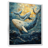 Whales In Blue And Yellow Tones - Whale Large Canvas Wall Art