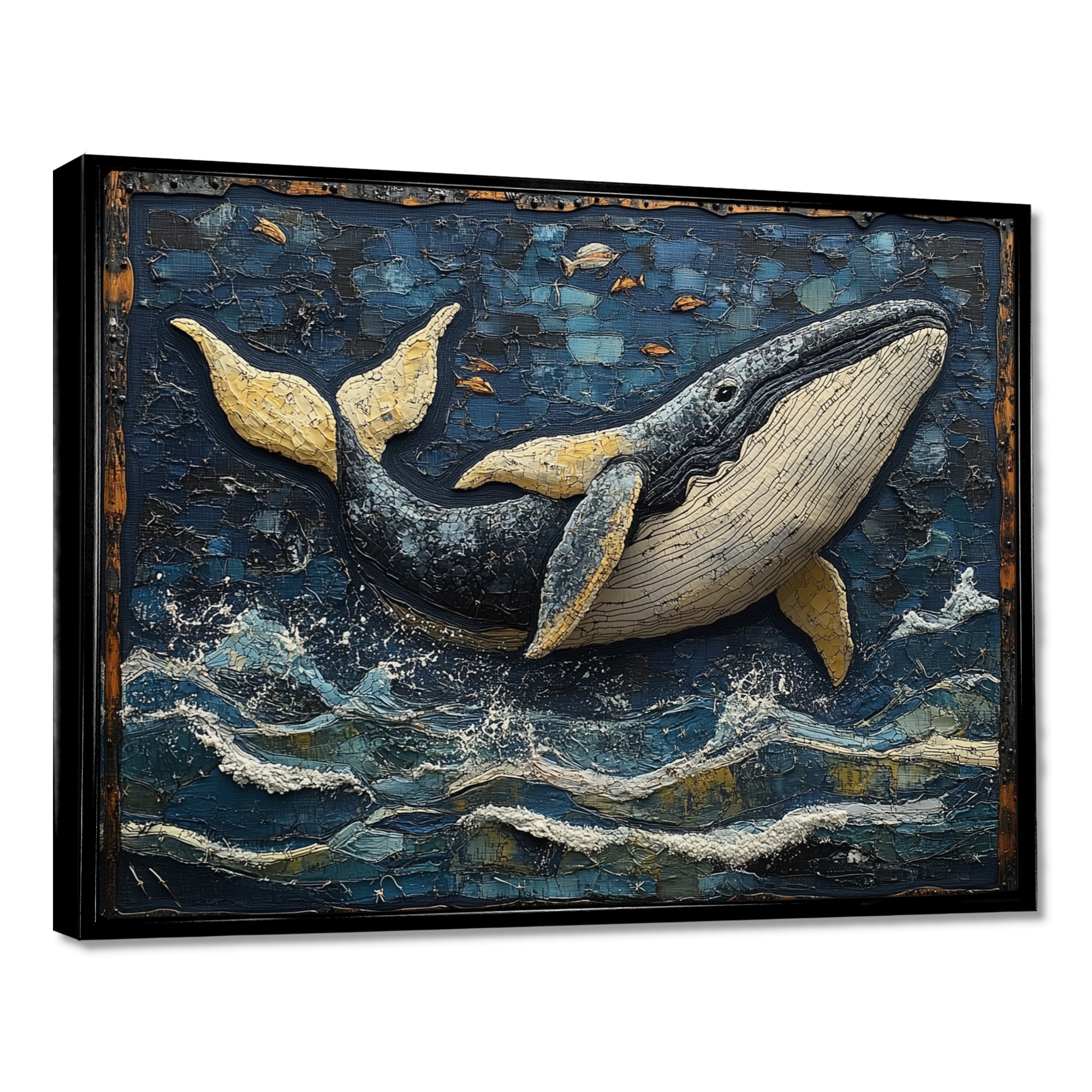 Whale In Blue And White Tones - Whale Living Room Wall Art
