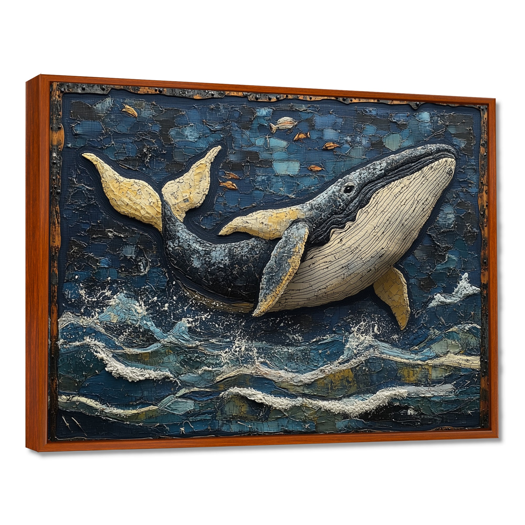 Whale In Blue And White Tones - Whale Living Room Wall Art