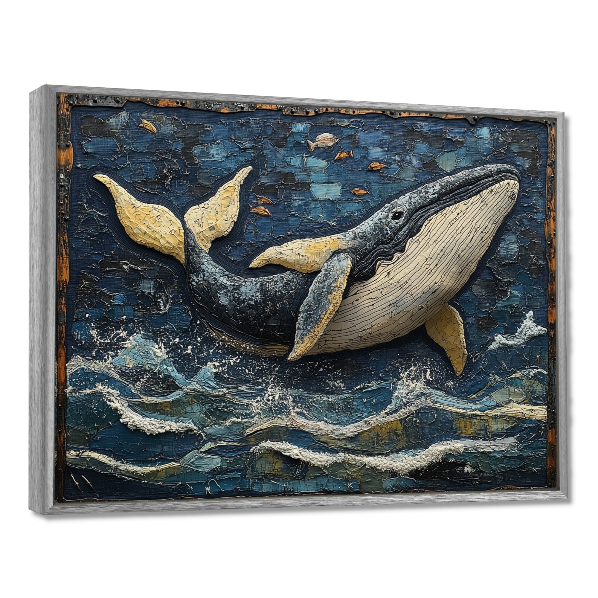 Whale In Blue And White Tones - Whale Living Room Wall Art