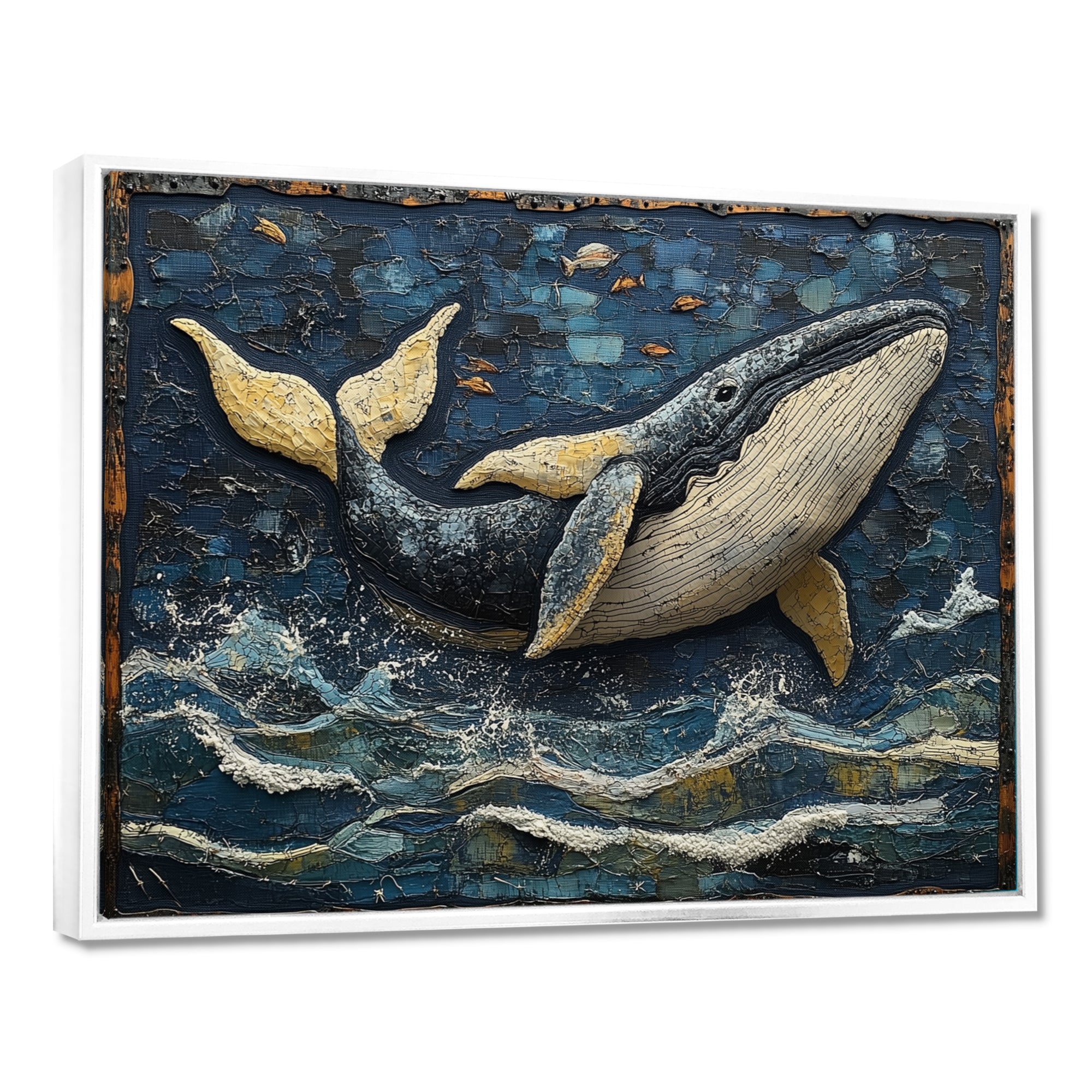Whale In Blue And White Tones - Whale Living Room Wall Art