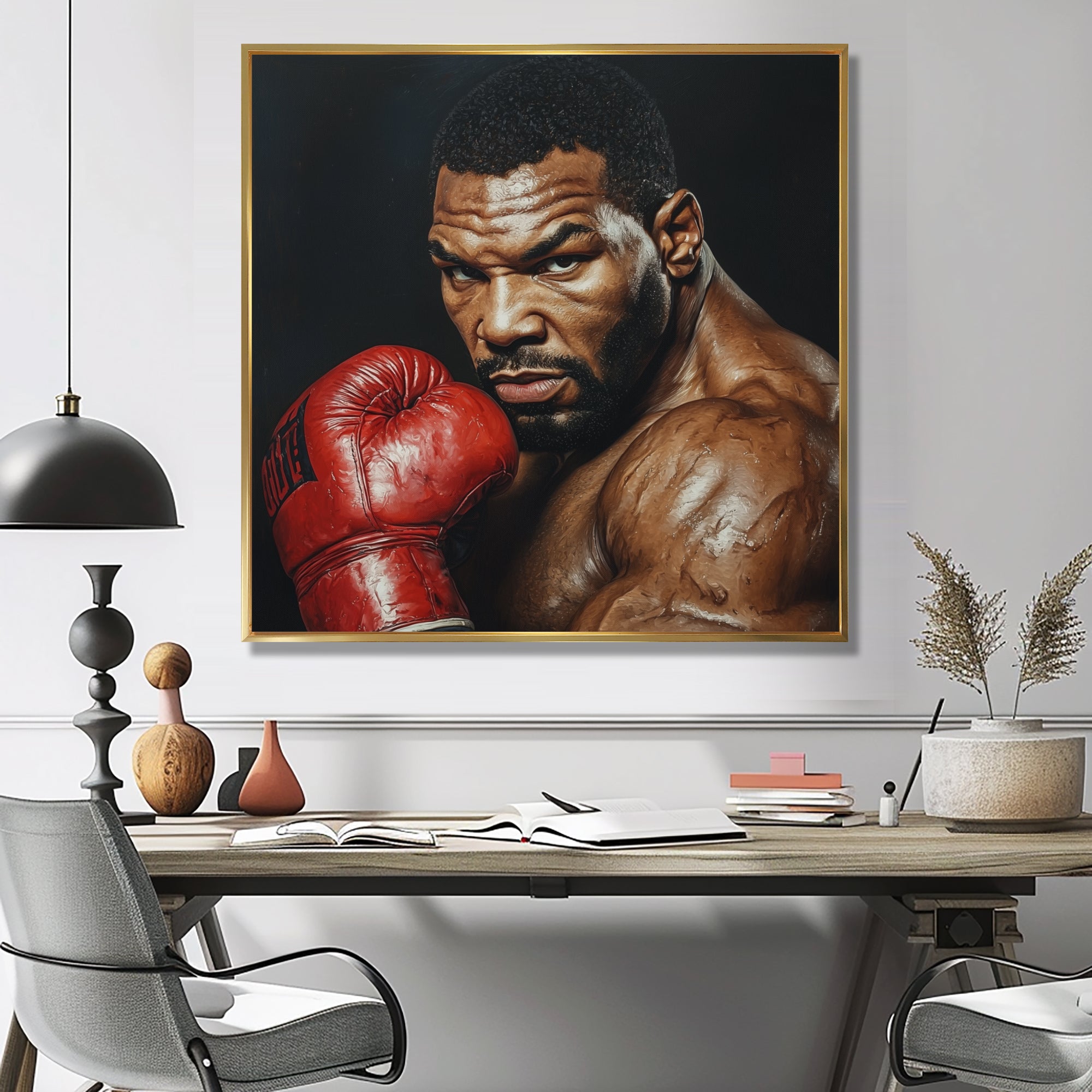 Red Mike Tyson Boxing Gloves Up Portrait - Sport Boxing Canvas Wall Art