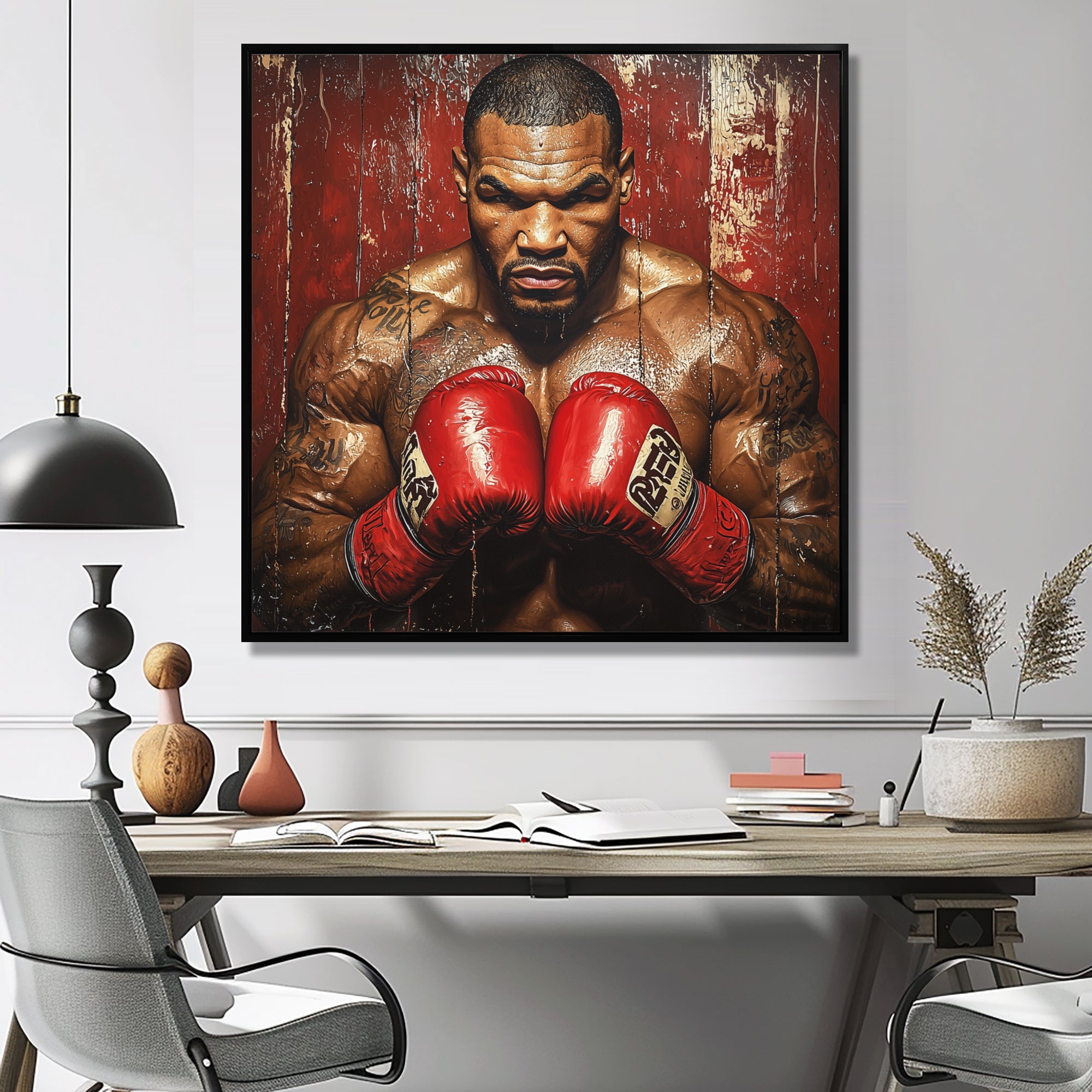 Red Mike Tyson Boxing Gloves Up - Sport Boxing Canvas Wall Art