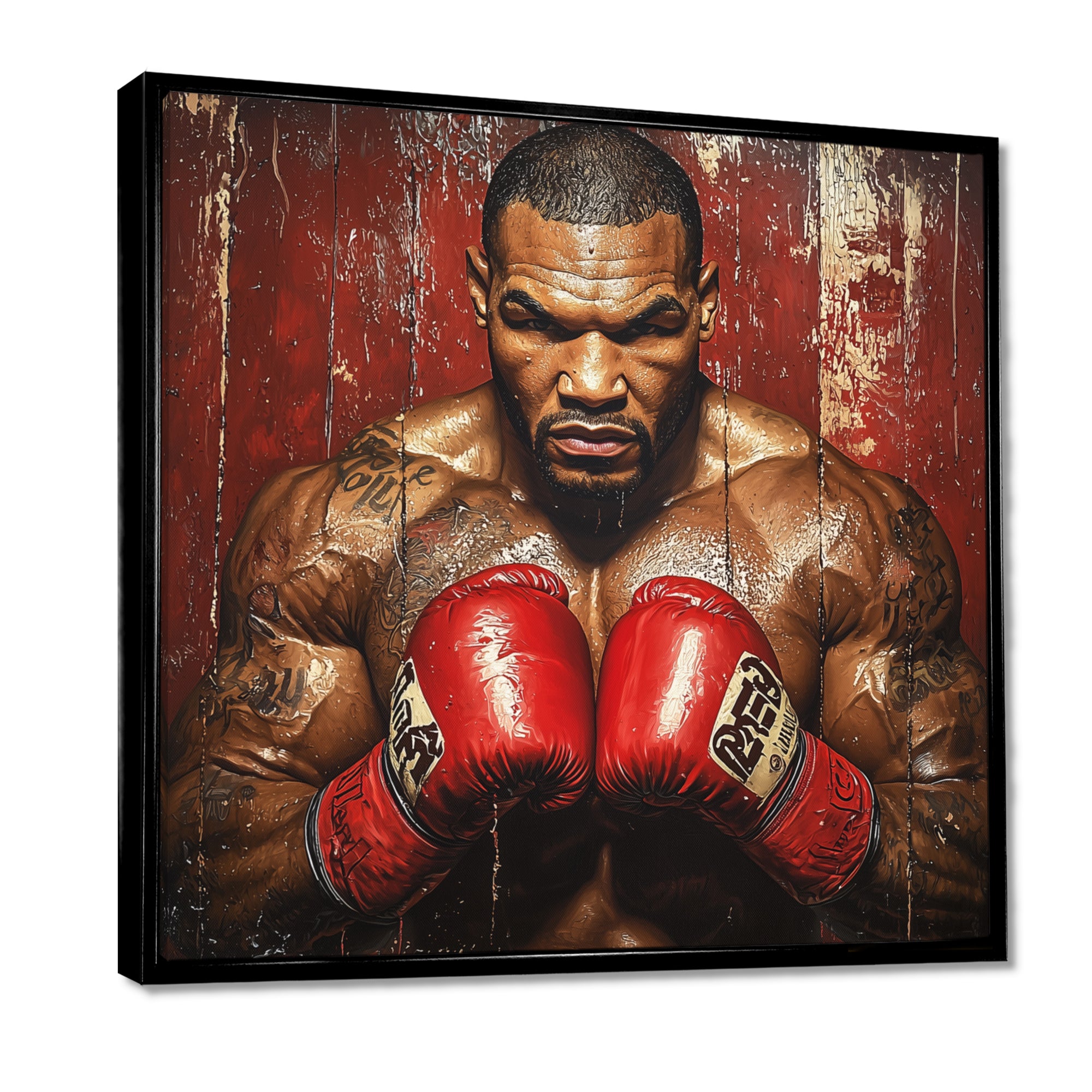 Red Mike Tyson Boxing Gloves Up - Sport Boxing Canvas Wall Art