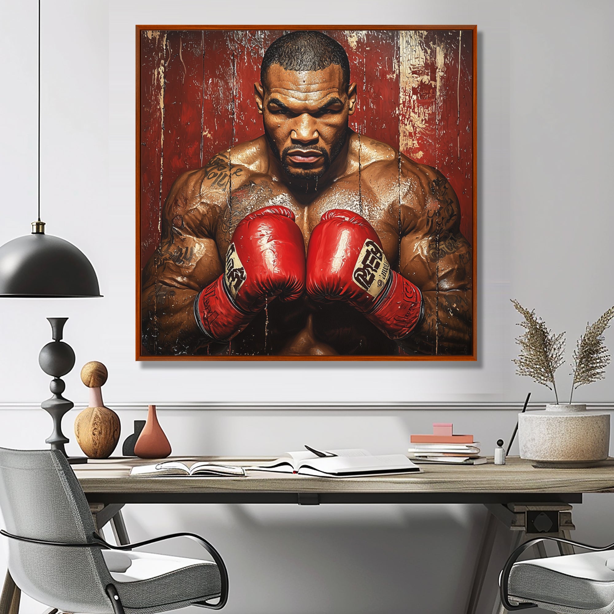 Red Mike Tyson Boxing Gloves Up - Sport Boxing Canvas Wall Art