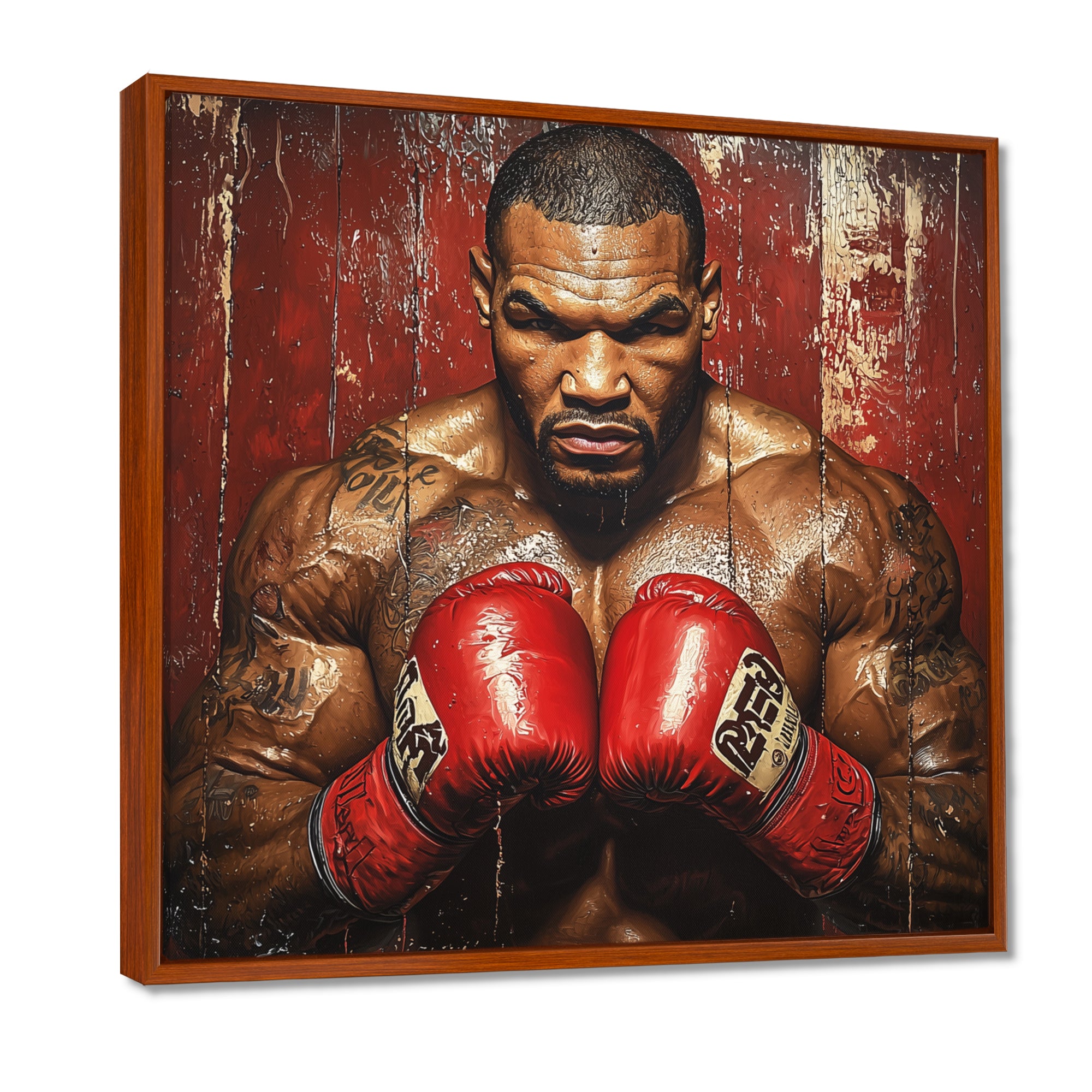 Red Mike Tyson Boxing Gloves Up - Sport Boxing Canvas Wall Art