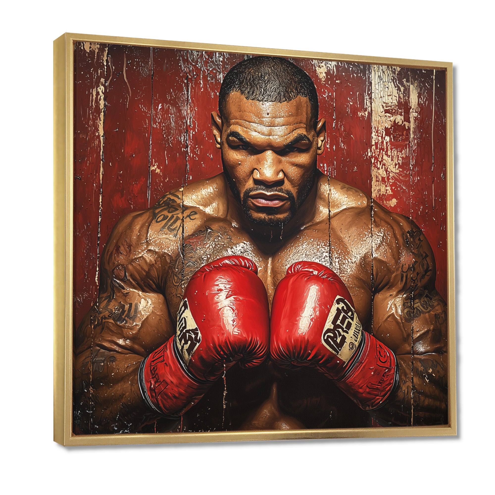 Red Mike Tyson Boxing Gloves Up - Sport Boxing Canvas Wall Art