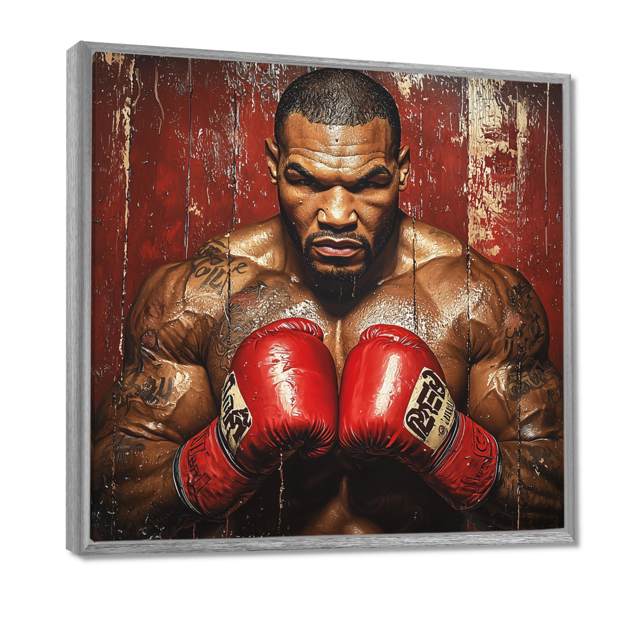 Red Mike Tyson Boxing Gloves Up - Sport Boxing Canvas Wall Art