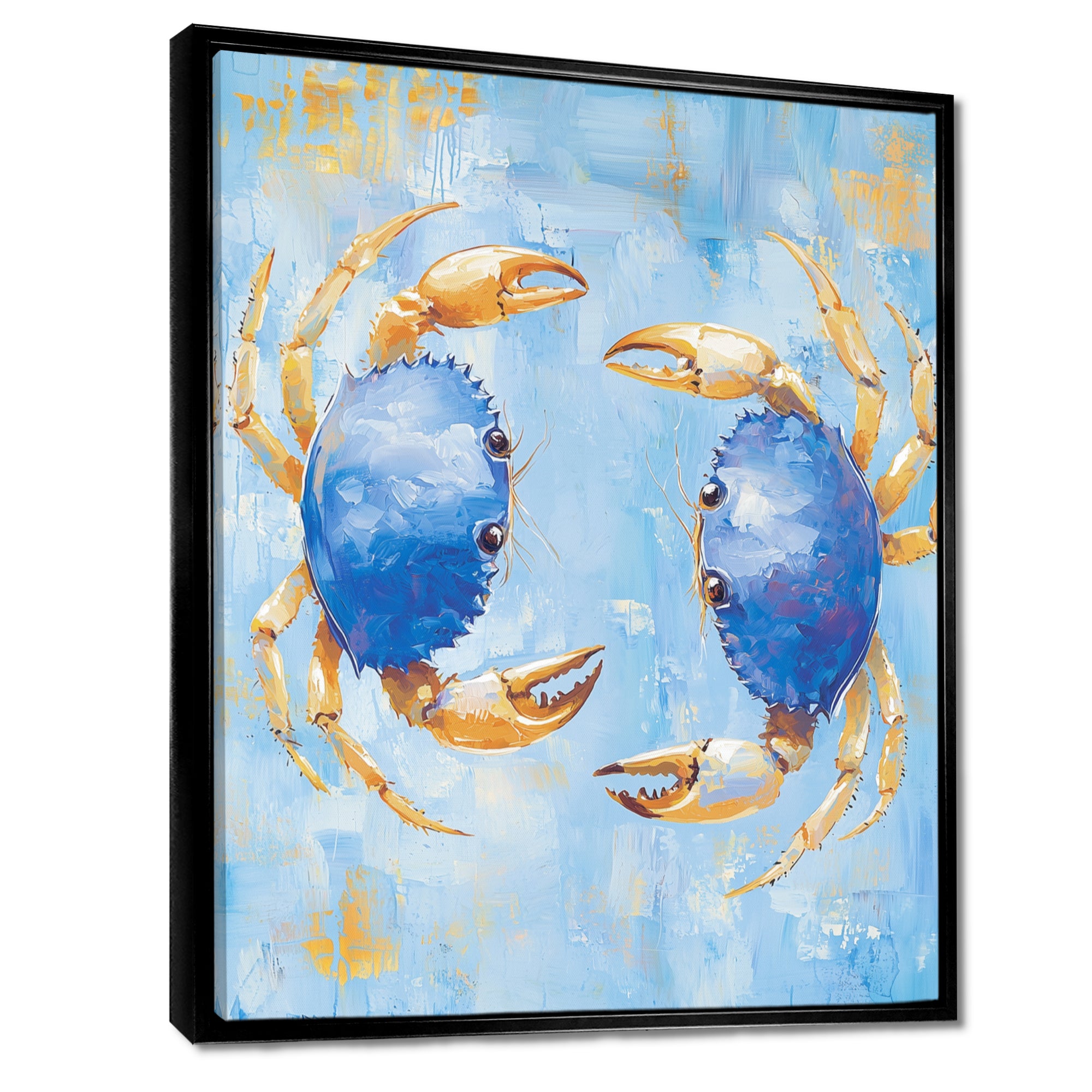Blue Coastal Crab Battle - Crab Canvas Wall Art