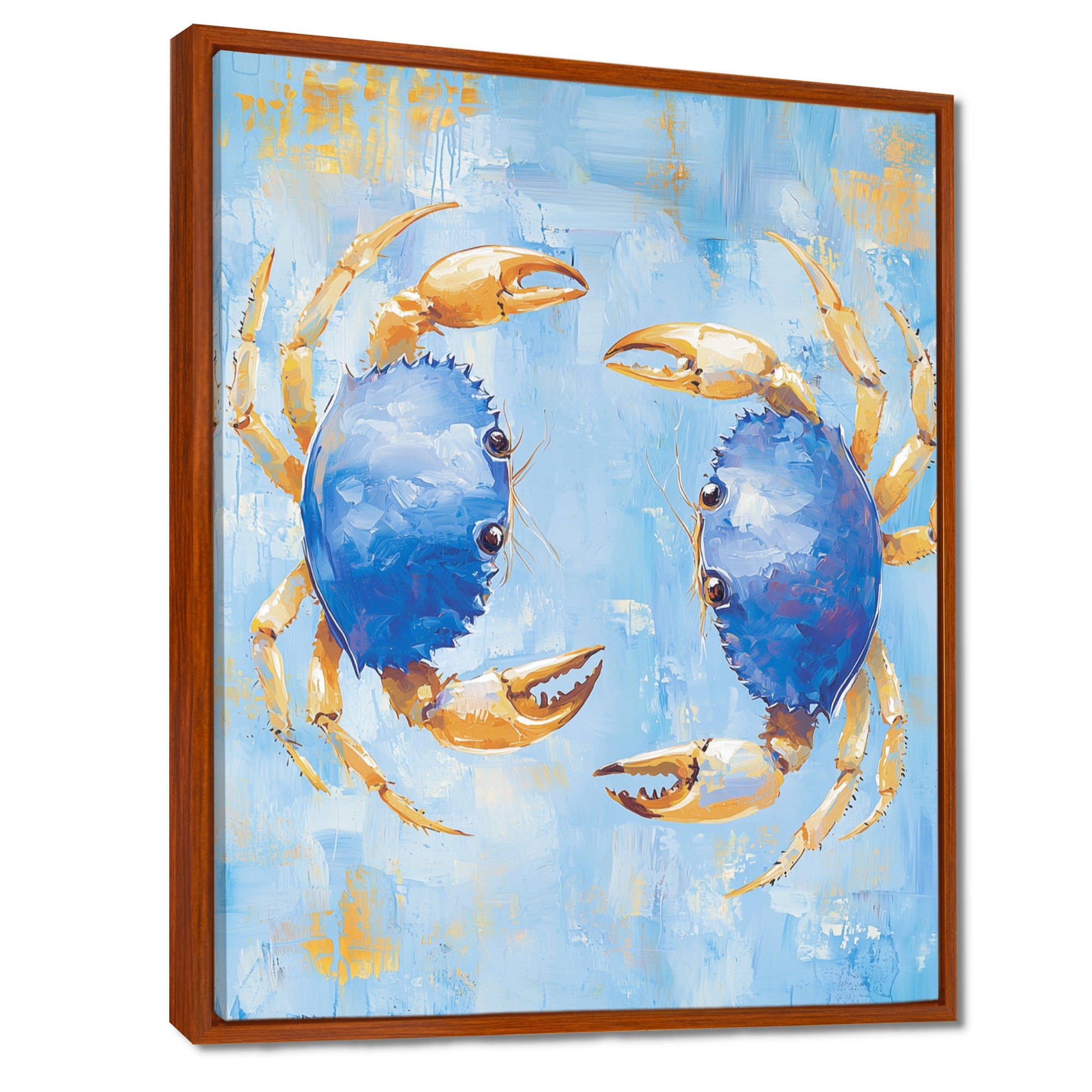 Blue Coastal Crab Battle - Crab Canvas Wall Art