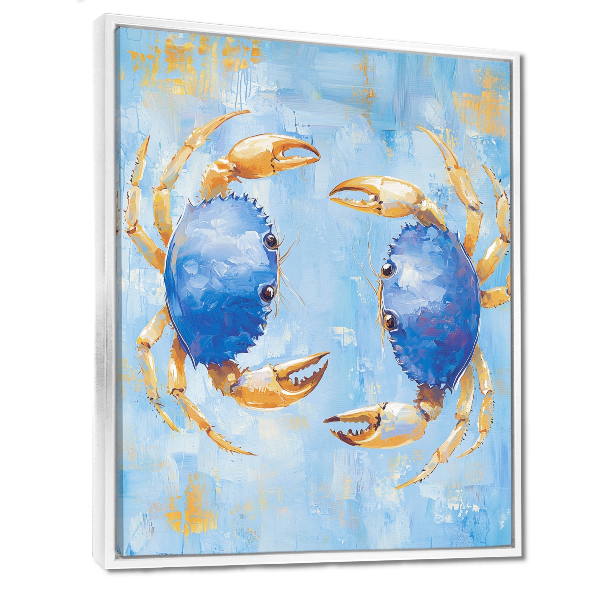 Blue Coastal Crab Battle - Crab Canvas Wall Art