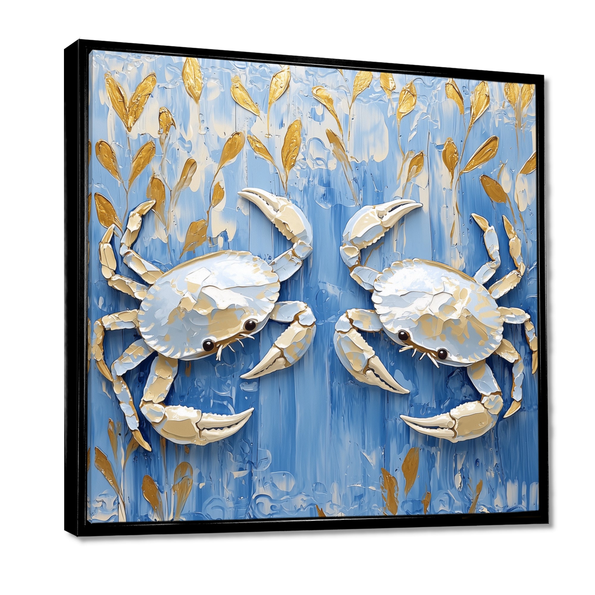 Blue White Coastal Crab Battle - Crab Wall Decor
