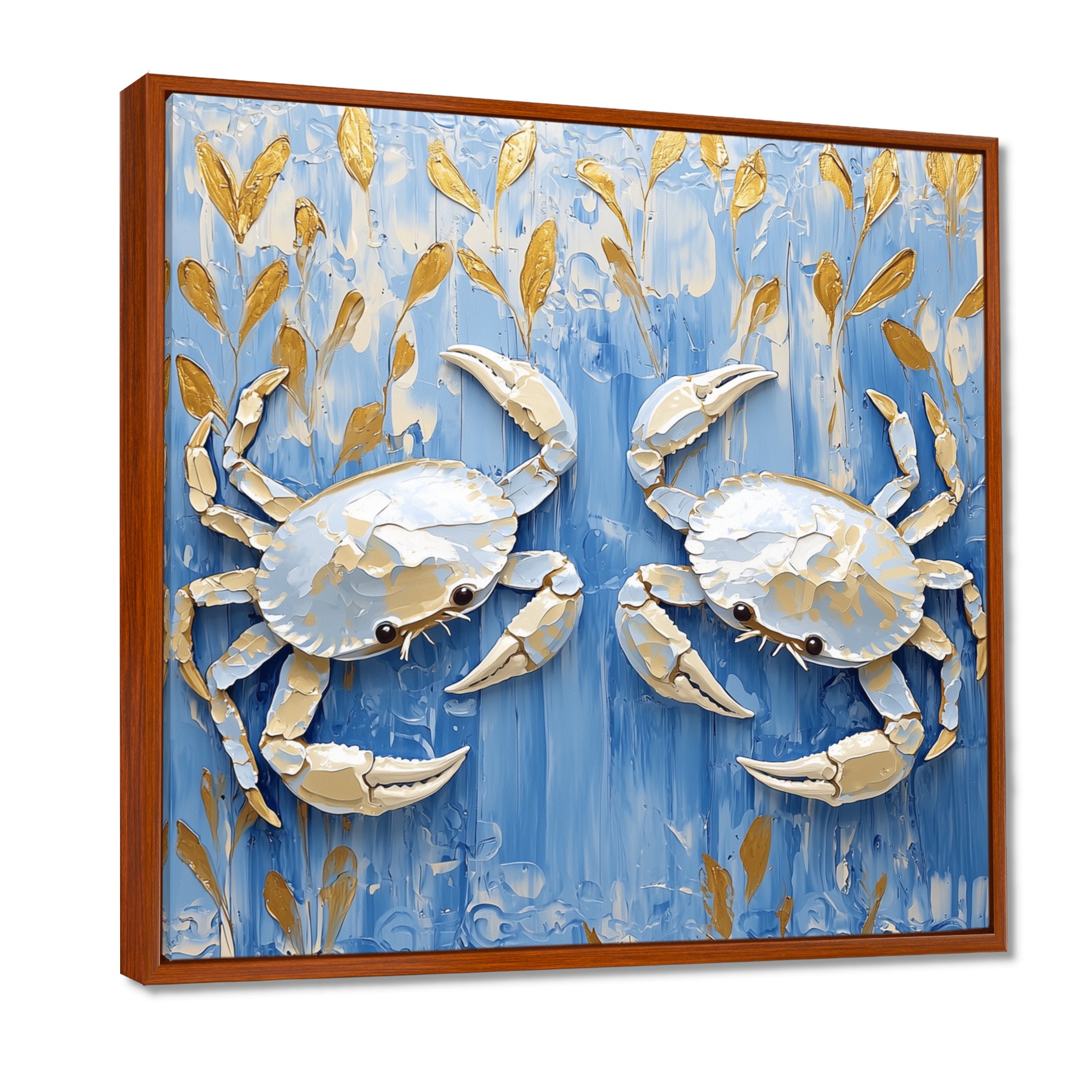 Blue White Coastal Crab Battle - Crab Wall Decor