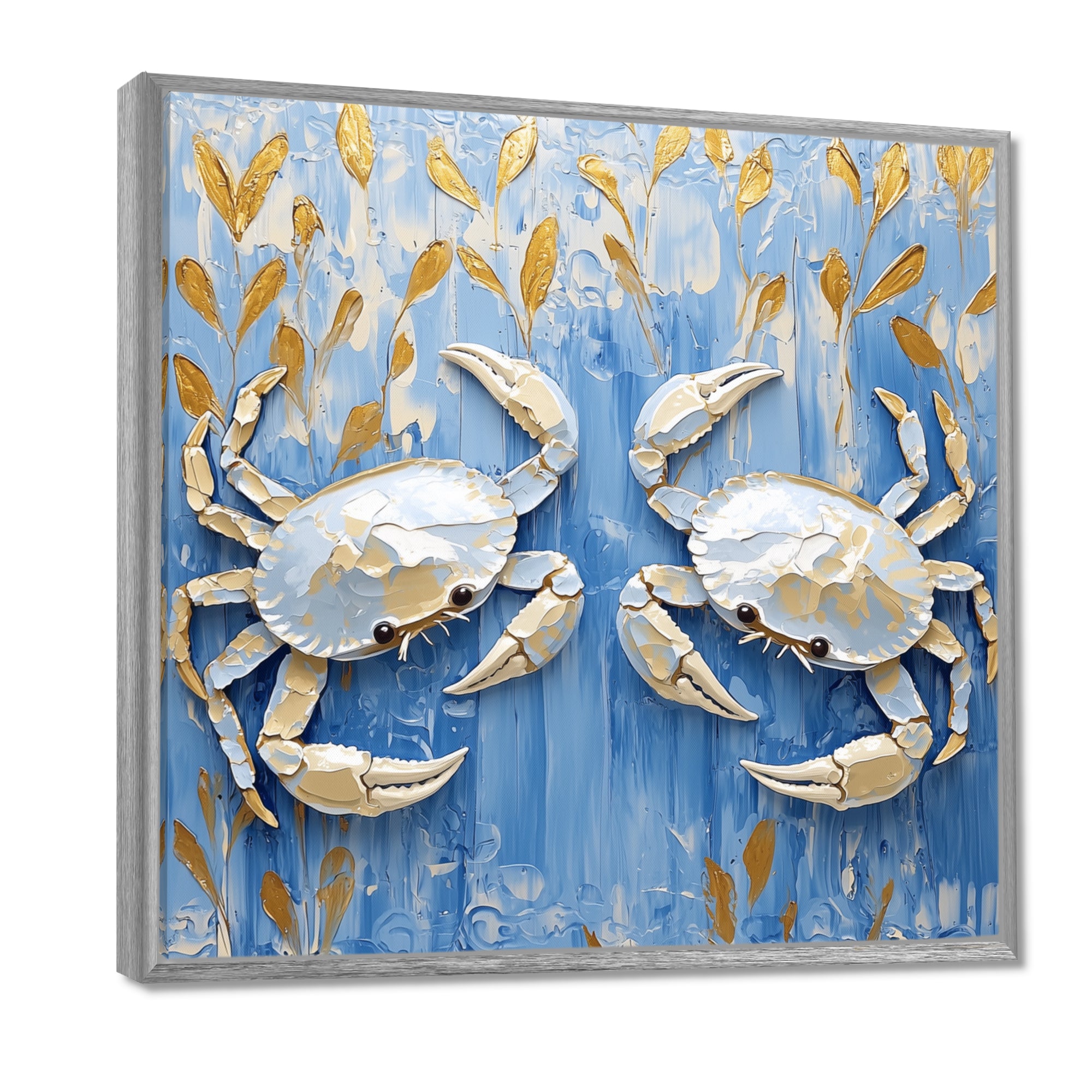 Blue White Coastal Crab Battle - Crab Wall Decor
