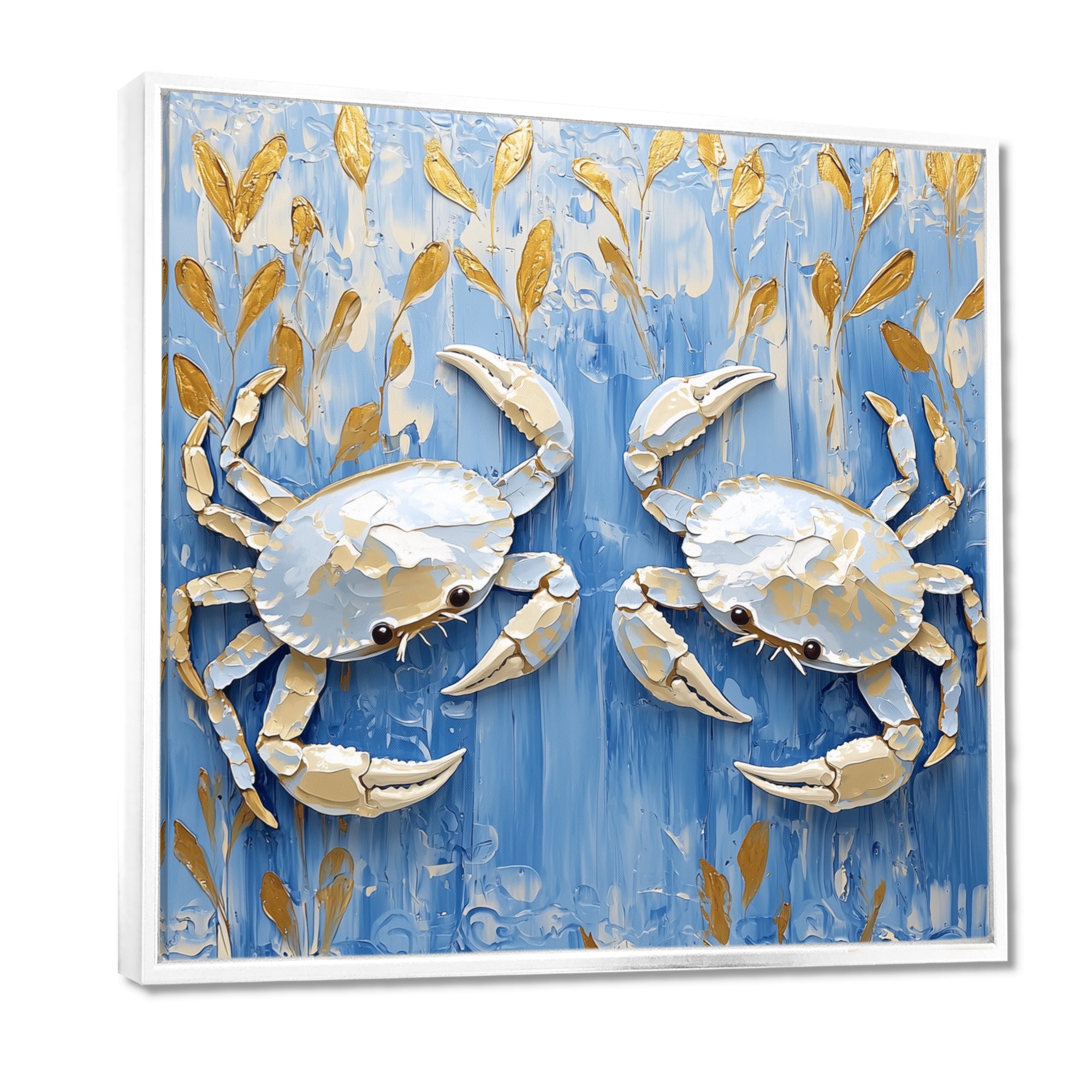Blue White Coastal Crab Battle - Crab Wall Decor