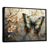 Vintage Butterfly On Cherry Blossom Branch - Blue Butterfly Wall Art