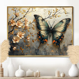 Vintage Butterfly On Cherry Blossom Branch - Blue Butterfly Wall Art