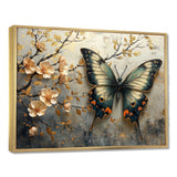 Vintage Butterfly On Cherry Blossom Branch - Blue Butterfly Wall Art