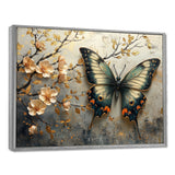 Vintage Butterfly On Cherry Blossom Branch - Blue Butterfly Wall Art