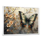 Vintage Butterfly On Cherry Blossom Branch - Blue Butterfly Wall Art