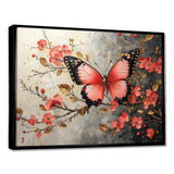 Pink Butterfly On Cherry Blossom Tree - Butterfly Framed Canvas Art
