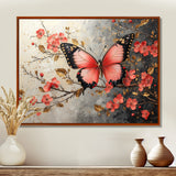 Pink Butterfly On Cherry Blossom Tree - Butterfly Framed Canvas Art