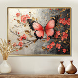 Pink Butterfly On Cherry Blossom Tree - Butterfly Framed Canvas Art