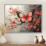 Pink Butterfly On Cherry Blossom Tree - Butterfly Framed Canvas Art