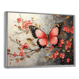 Pink Butterfly On Cherry Blossom Tree - Butterfly Framed Canvas Art
